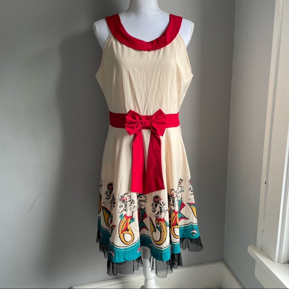 Sourpuss pinup retro mermaid traditional art fit and flare skater dress